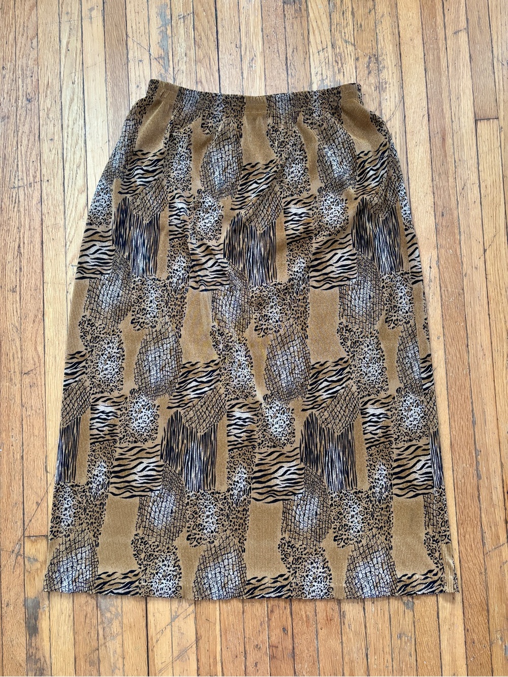 Vintage multi animal print leopard snake tiger midi elastic waistband skirt
